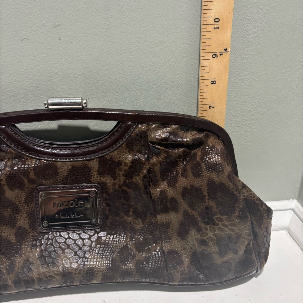 VTG Nicole Miller Dk Brown Faux Leather Clutch Purse - Picture 9 of 9